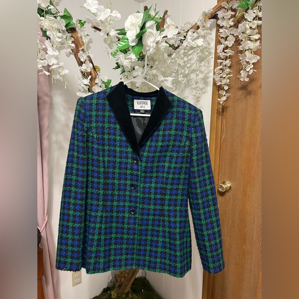 Kasper A.S.L Vintage Green and Blue Plaid Blazer 🖤